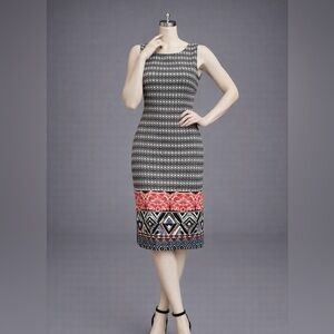 Mario Serrani Italy Ladies Shift Dress Size 14 Black White Geo Pattern